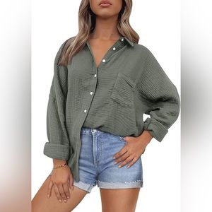 AUTOMET Button Down Shirt Long Sleeve Oversized Work Blouses Tunics Tops